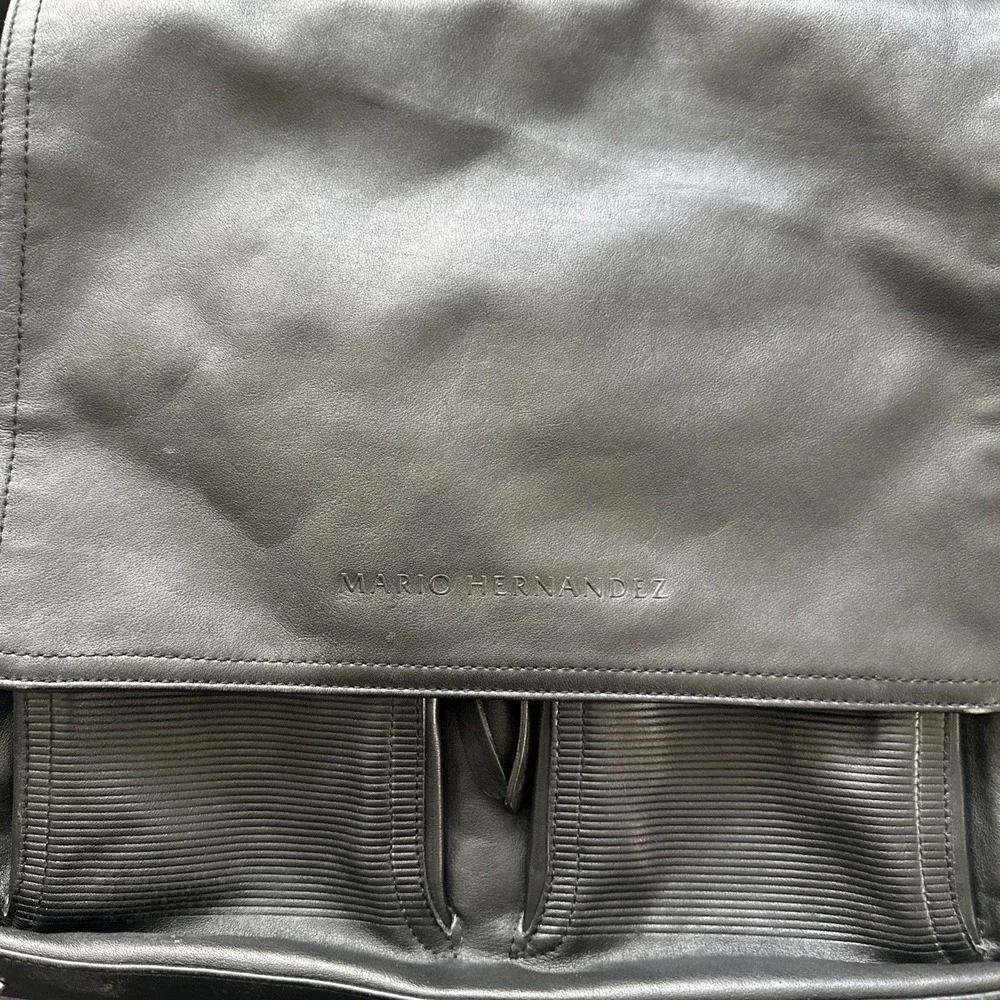 Mario Hernandez Laptop iPad Messenger Briefcase Crossbody Black Leather